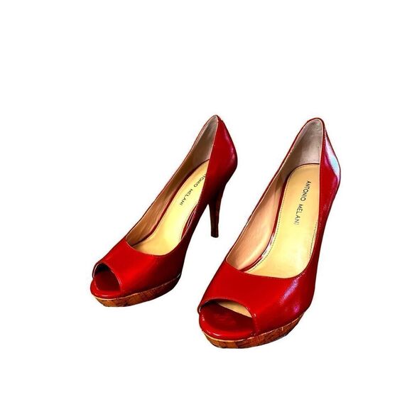 Antonio Melani Red Open Toe Pumps Size 9 - Picture 6 of 11